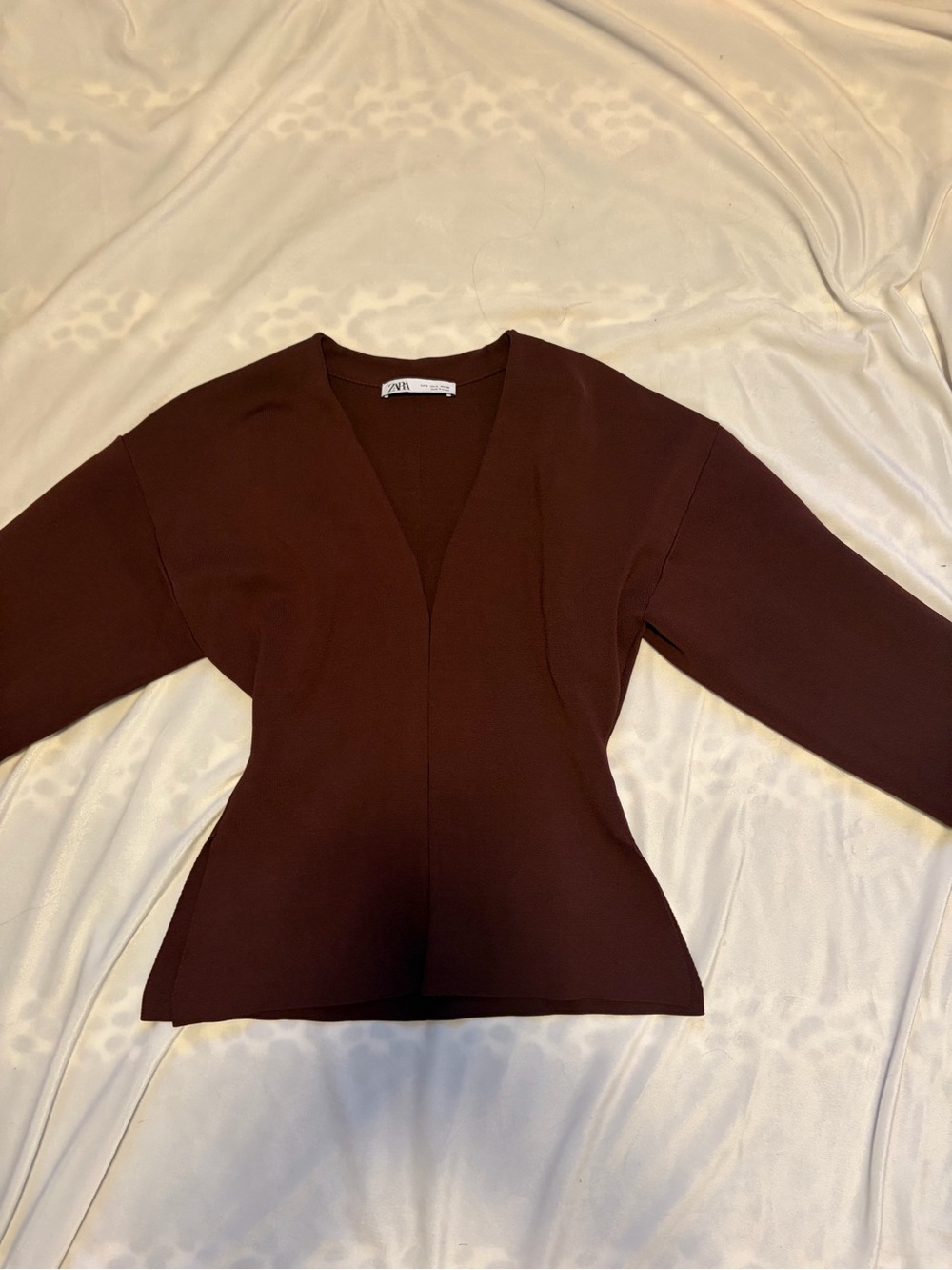 Zara Deep Brown V-Neck Peplum Long Sleeve Top